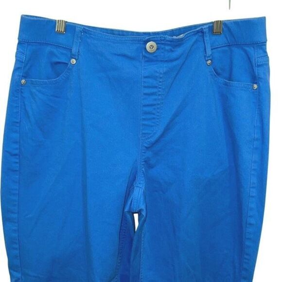 J. Jill high-rise cropped pull on denim stretch jeans, royal periwinkle blue siz - Picture 4 of 11